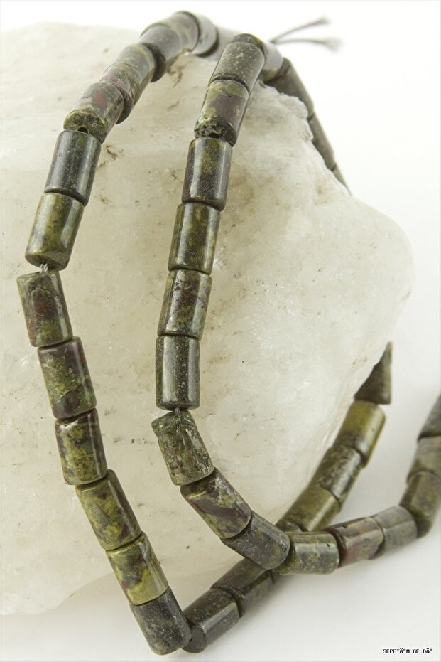 Spt-Gld 6X8 mm Pipe Serpentine (10933) Stone Green
