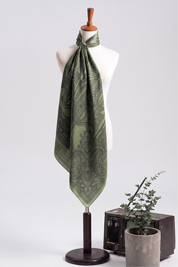 Sketch Patterned Digital Printed Rayon Scarf - Dark Green