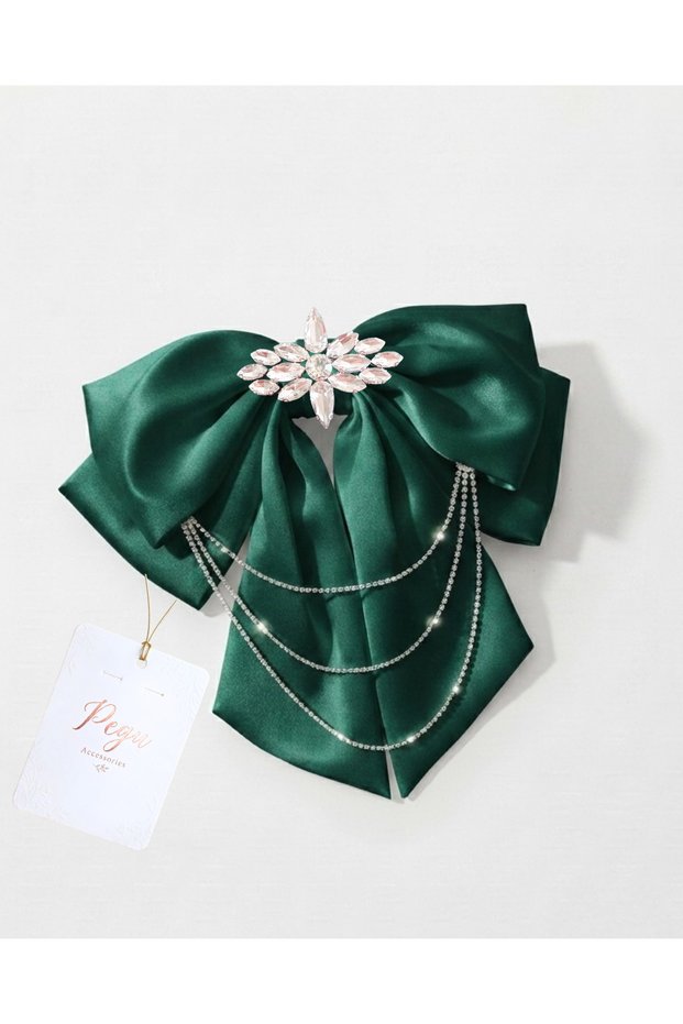 Royale, Emerald Green Satin Ribbon Bow Hair Clip, Automatic Hair Clip. Preschool, School, Elementary School, Children's and Youth Buckle Accessories, Wedding Engagement Celebration Invitation Evening Dresses.