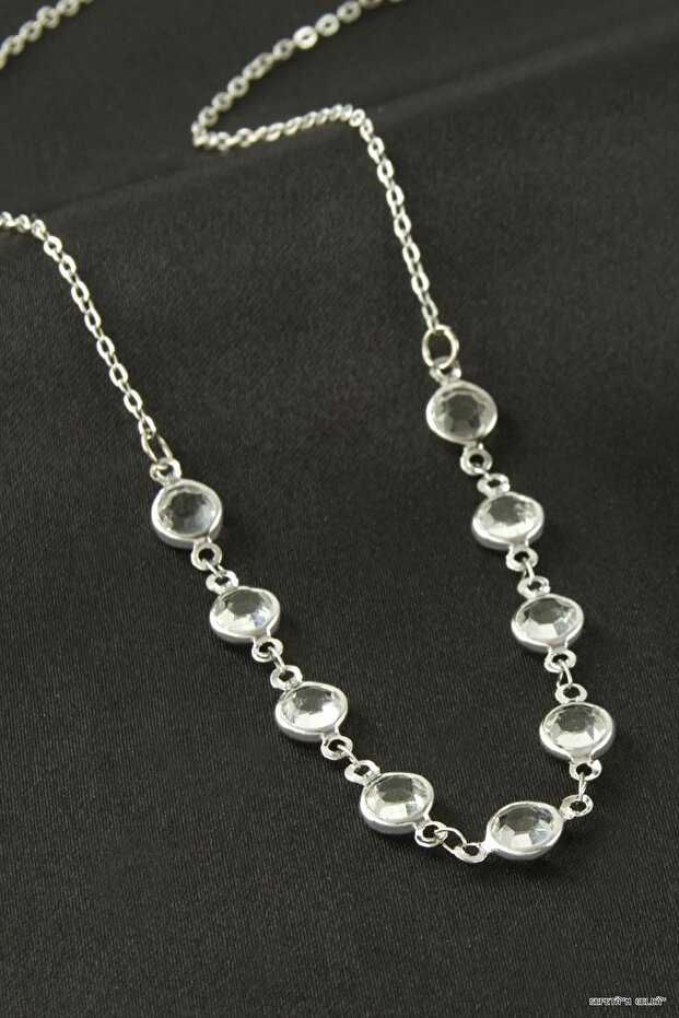 Spt-Gld Round Crystal Stone Pendant (233104) Silver Color