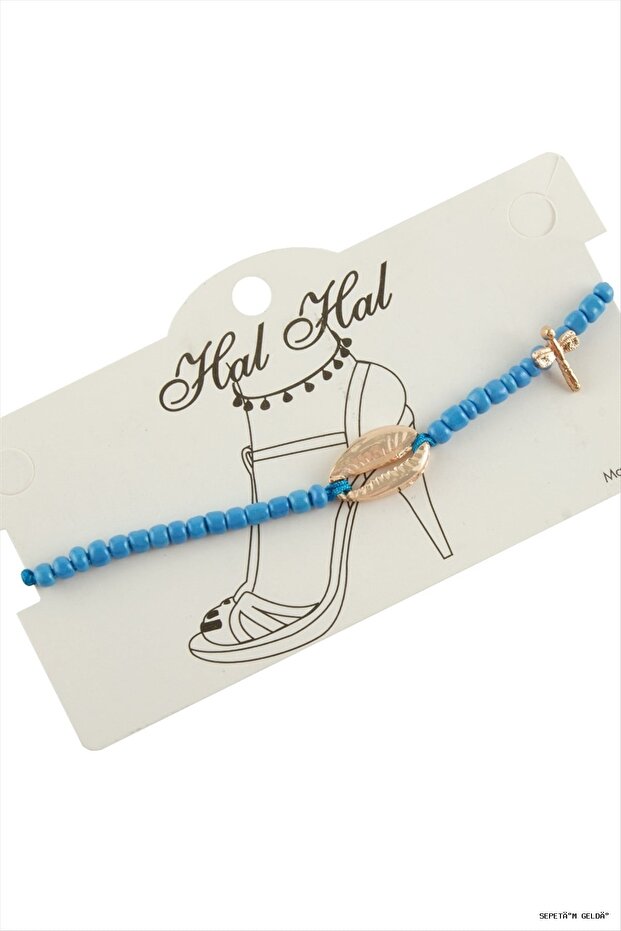 Spt-Gld Roz Colorful Sea Shell Beads (141509) Anklet Blue