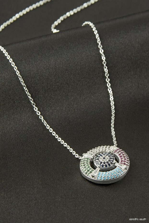 Spt-Gld Rudder Zircon Stone Necklace (130545) Silver Color