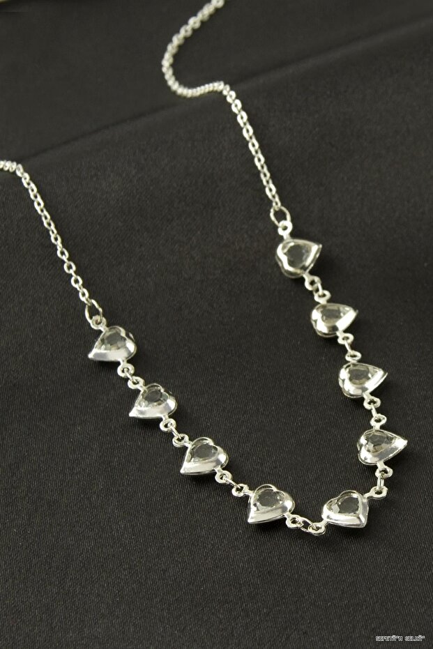 Spt-Gld Heart Crystal Stone Necklace (130450) Silver Color