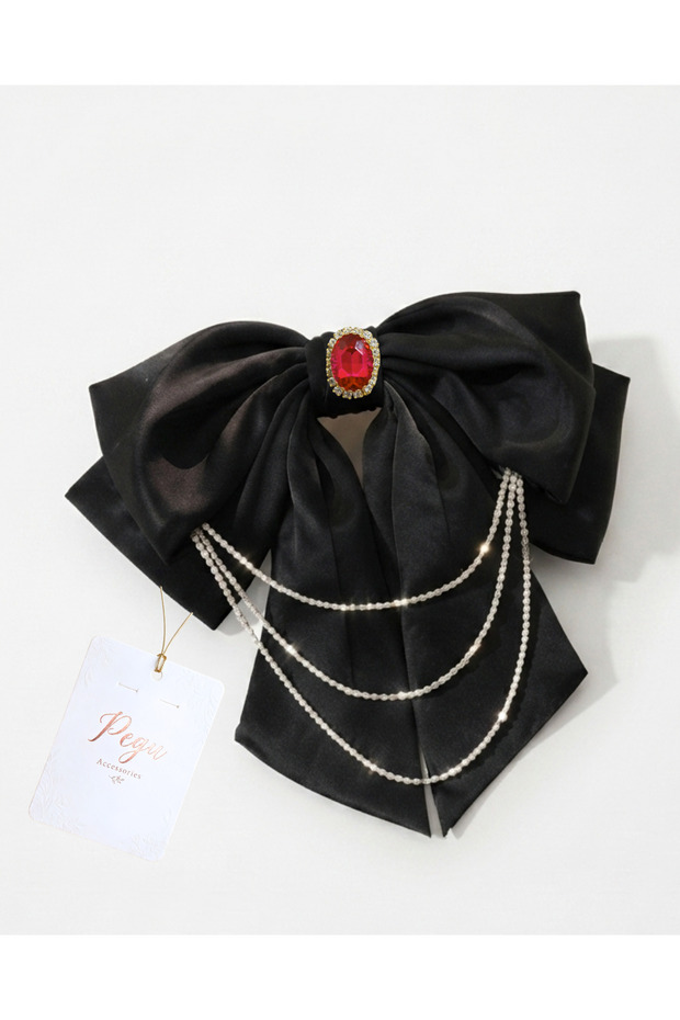 Royale, Black Satin Ribbon Bow Hair Clip, Automatic Hair Clip. Preschool, School, Elementary School, Children's and Youth Buckle Accessories, Wedding Engagement Celebration Invitation Evening Dresses.