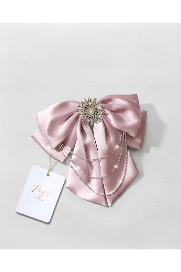 Royale, Pink Satin Ribbon Bow Hair Clip, Automatic Hair Clip. Preschool, School, Elementary School, Children's and Youth Buckle Accessories, Wedding Engagement Celebration Invitation Evening Dresses.