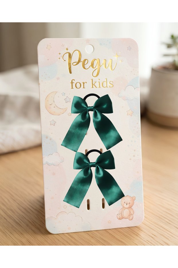 Little Dreams Series, 2-Piece Green Satin Ribbon Bow Hair Clip, Rubber Hair Clip. Preschool, School, Elementary School, Children and Teenagers Buckle Up.