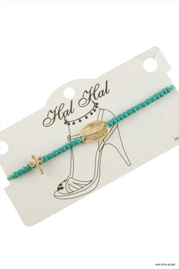 Spt-Gld Yellow Seashell Beads (221812) Anklet, Green.