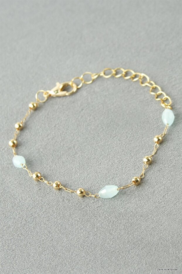 Spt-Gld Oval Crystal Stone Bracelet (130447) Blue