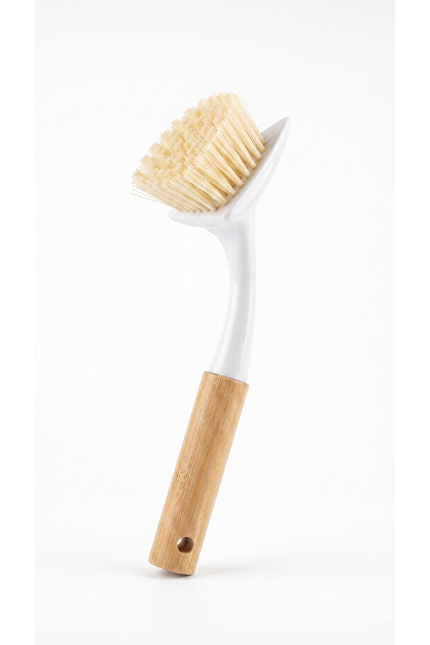 Compact Dish and Sink Cleaning Brush with Bamboo Handle, Short Handle, 22 cm