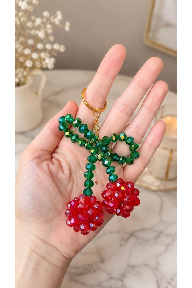 Shamolyesi Stylish Keychain Made of Red and Transparent Crystal Beads, with a Design