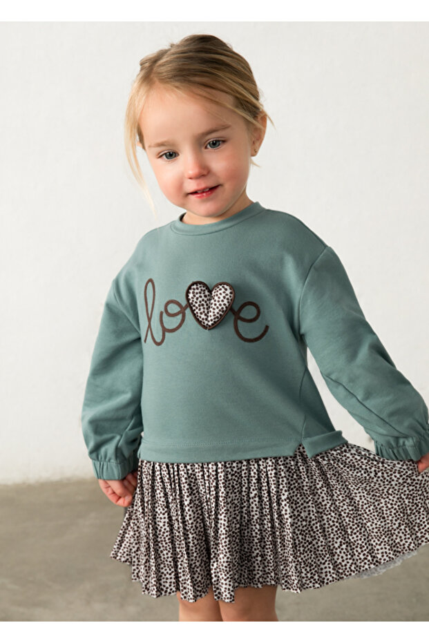 Ruffled Mixed Fabric Sweatshirt Combination Baby Girl Dress 2901