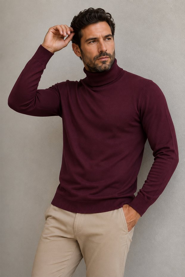 Men's 100% Cotton Half Turtleneck Sweater Long Sleeve Relaxed Fit Basic Knitwear Sweater