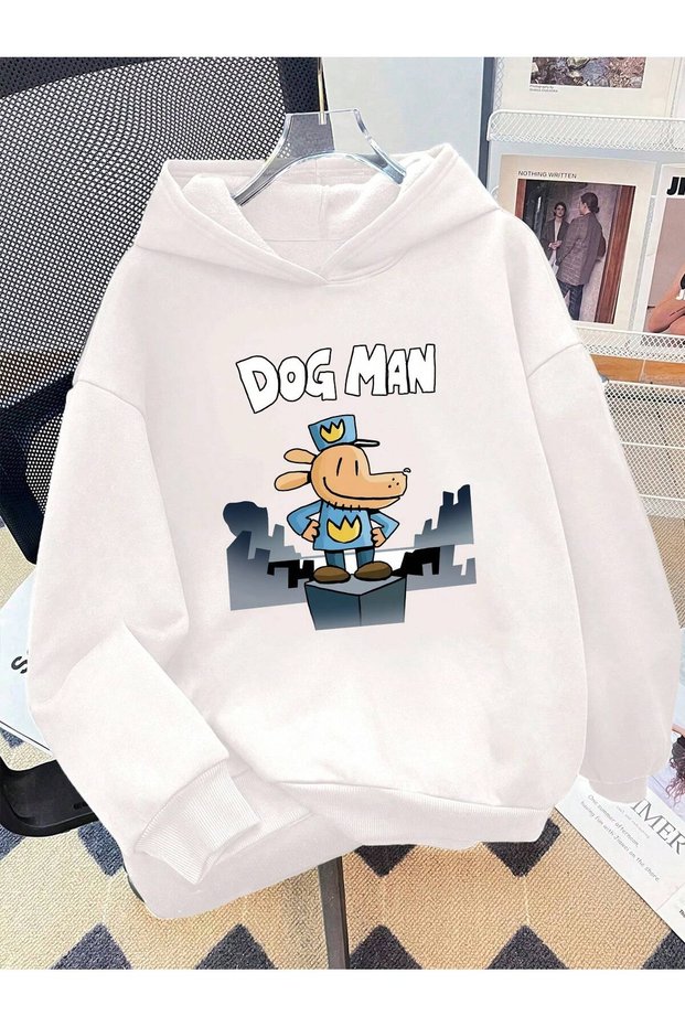 Children's Dog Man Printed Hoodie Hooded Sweatshirt Combed Cotton Fabric 3 Yarns Raised Fabric Unisex Winter Sweatshirt