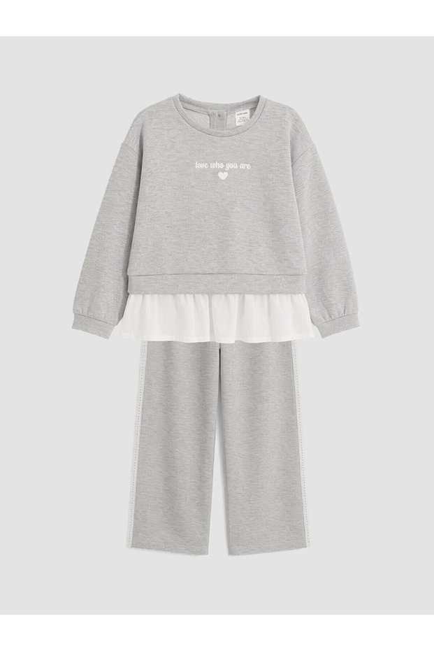 Lcw Kids Gray Crew Neck Girls' Tracksuit Set