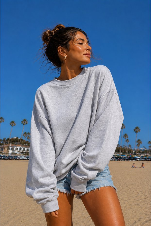 Women's Grimelange Crew Neck Plain Unprinted Oversize Sweatshirt