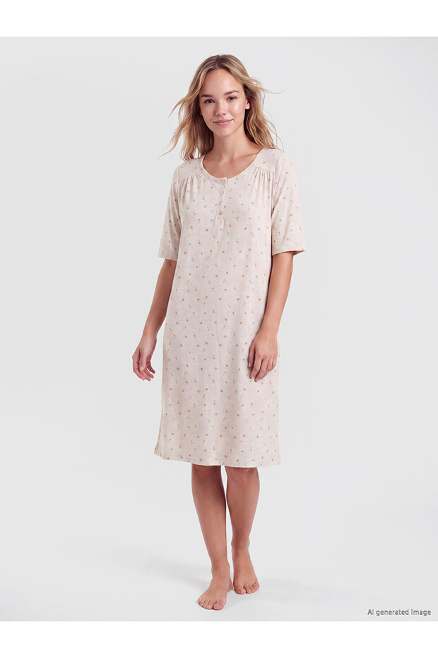 Lcw Dream Mixed Crew Neck Printed Women's Nightgown
