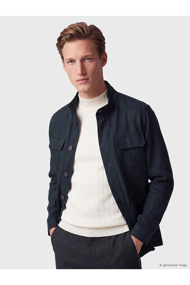 Southblue Navy Blue Regular Fit High Collar Men's Jacket