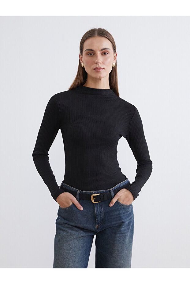 Lcw Everyday Black High Neck Women's Bodysuit