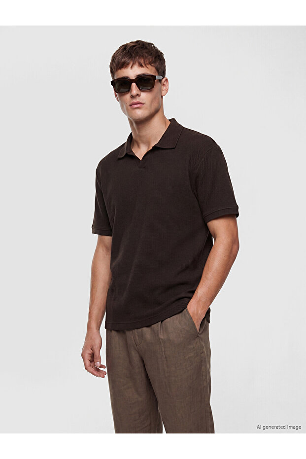 Lcw Vision Brown Polo Collar Men's T-Shirt