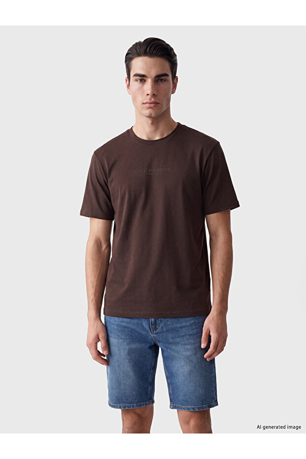 Lcwaikiki Classic Brown Crew Neck Interlock Men's T-Shirt