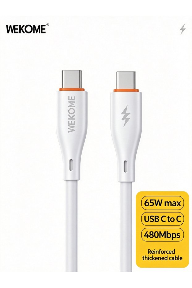 65W PD Fast Charging Type-C to Type-C Cable 1M, Thick PVC Wire with 480Mbps High Speed Data Transfer
