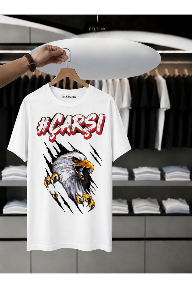 Unisex Oversize Printed Cotton Crew Neck Short Sleeve White T-Shirt Çarşı