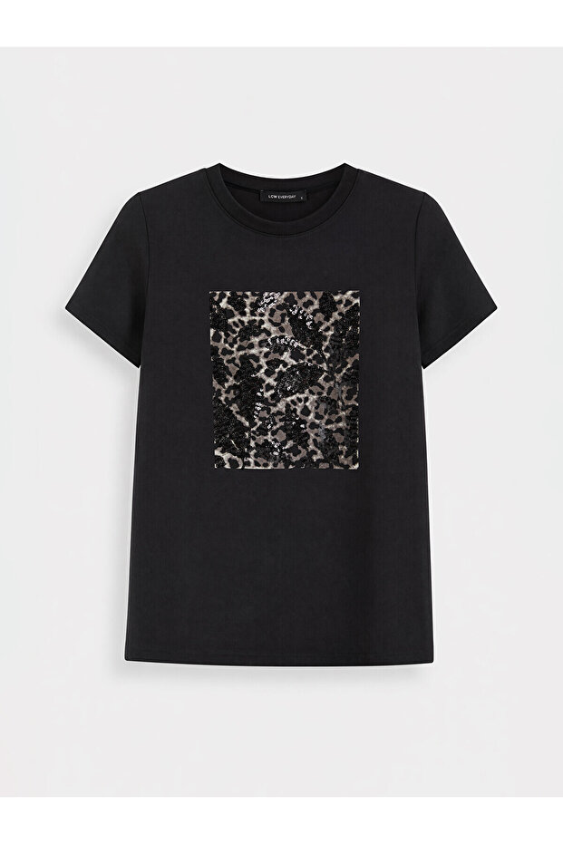 Lcw Everyday Black Printed Soft Touch Women's T-Shirt