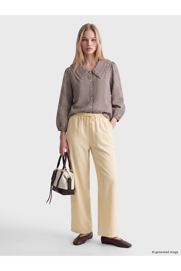 Lcw Vision Yellow Wide Leg Women's Trousers with Elastic Waist