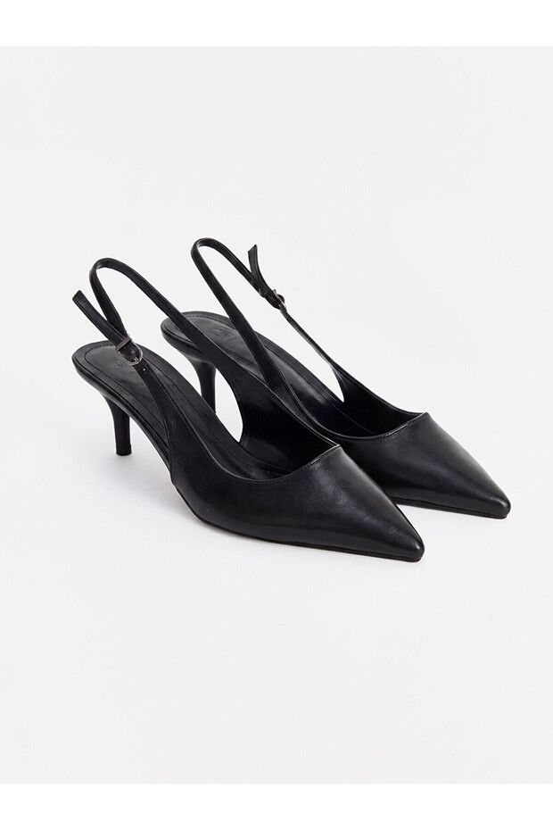 Lcw Steps Black Pointed Toe Open Back Women's Heeled Shoes