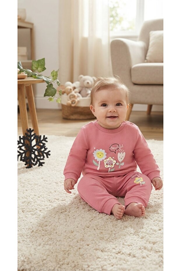 Baby Girl Long Sleeve Spring Floral Patterned Set