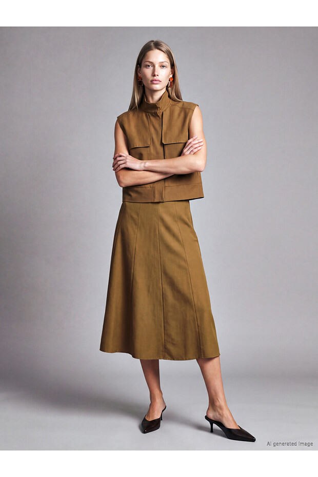 Alita City Lcw Vision Khaki Viscose Straight Midi Women's Skirt with a Difference