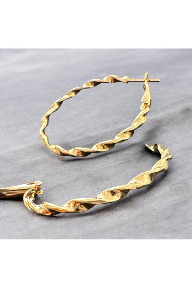 Steel Gold Medium Size Twisted Hoop Earrings