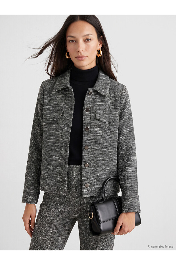 Lcw Everyday Black Shirt Collar Women's Jacket