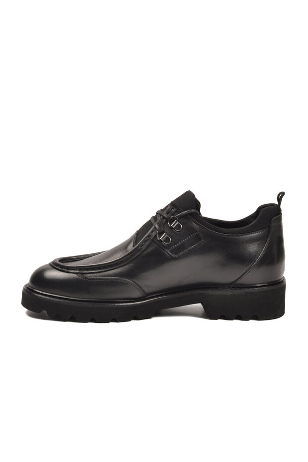 Black Genuine Leather Lace-Up Men's Casual Shoes 3467