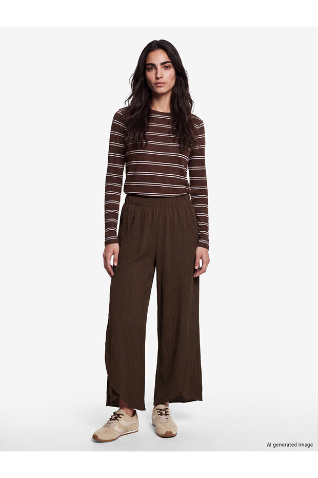 Lcw Vision Brown Women's Elastic Waist Textured Pants