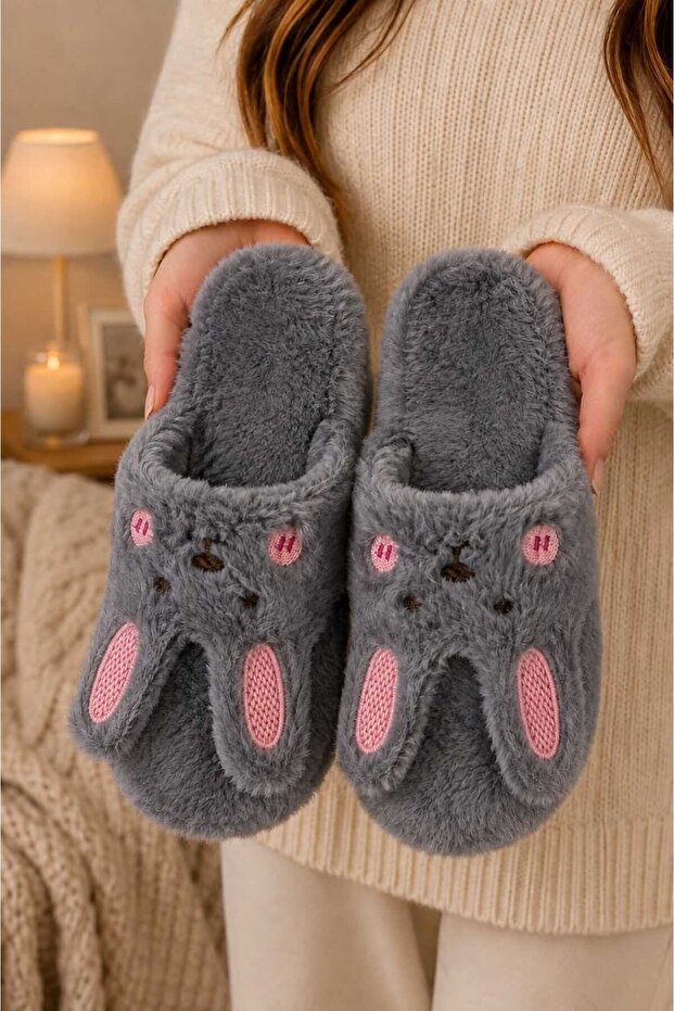 Women's Cute Rabbit Design, Warm, Plush House Slippers