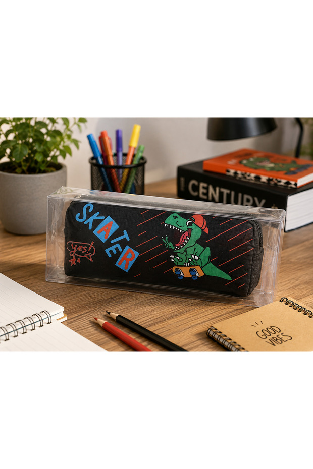 Dinosaur Skater Patterned Zipper Pencil Case