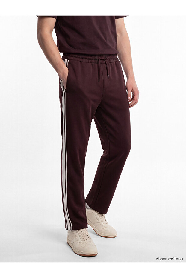 Xside Burgundy Regular Fit Men's Sweatpants with Side Stripes