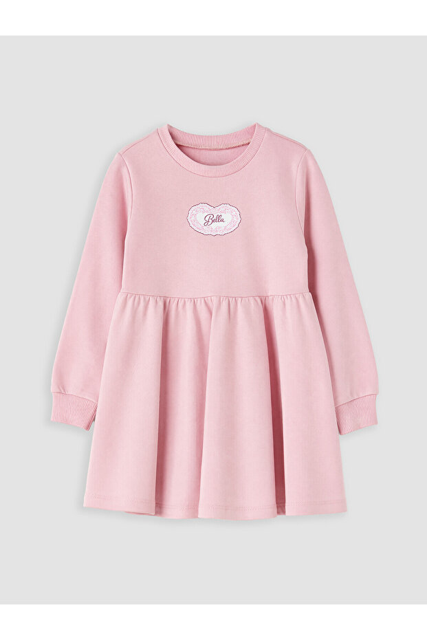 Alita City Pink 2 Thread Printed Girls' Dress with Difference in Color