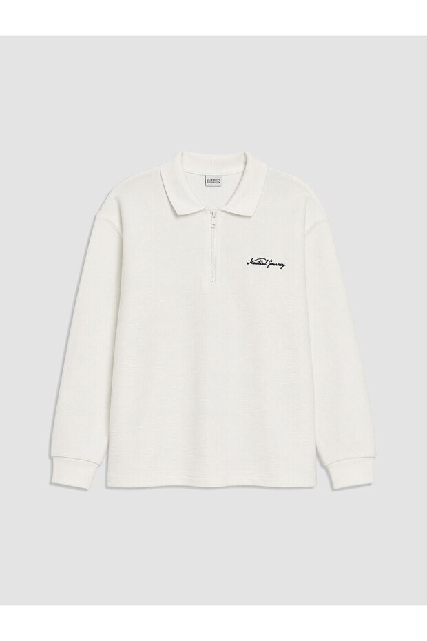 White Polo Collar Embroidered Boys' T-Shirt
