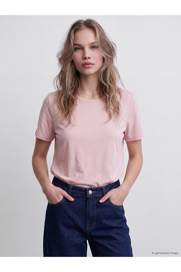 Two Mt Shop Quality Natuvera Pink Combed Cotton Plain Loose & Generous Short Sleeve Women's T-Shirt