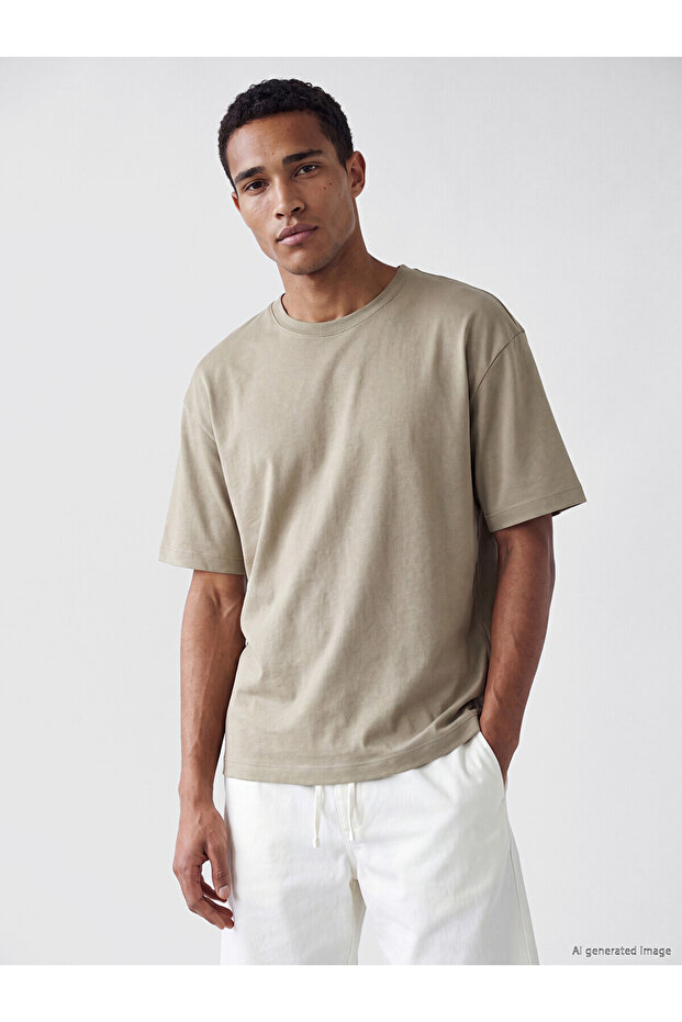 Lcw Vision Brown Boxy Fit Thick Fabric T-Shirt /05