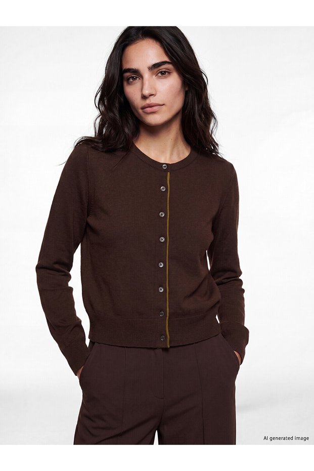 Alita City Lcw Vision Brown Knitwear Plain Women's Cardigan with a Difference