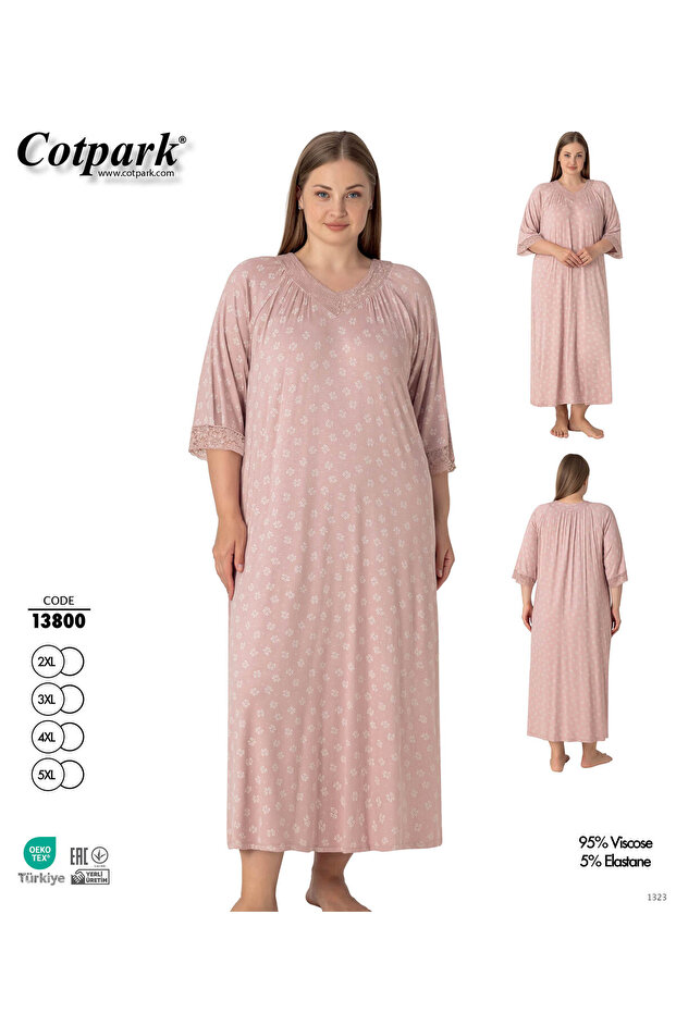 Women's Plus Size V-Neck Lace Embroidered Relaxed Fit Viscose Nightgown 13800
