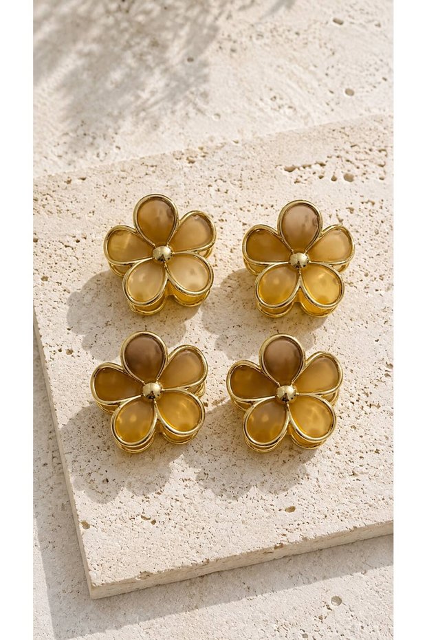Gold Flower Clasp Set | 5-Leaf Flower Hair Clip | Colorful Flower Hair Clip | Gift Buckle Set