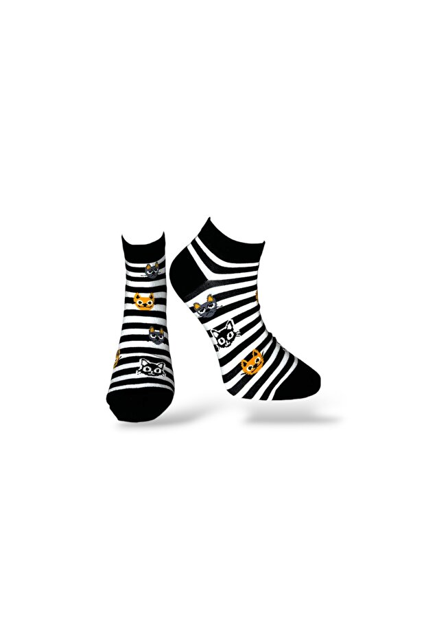 Single Unisex Striped Cat Patterned Ballerina Socks