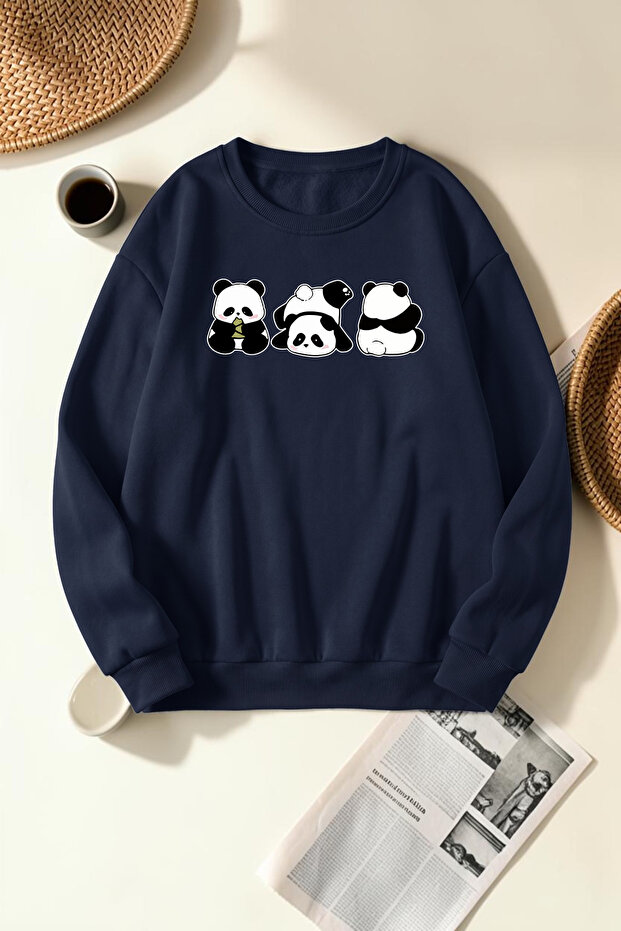 Unisex Naughty Pandas Printed Crew Neck Sweatshirt