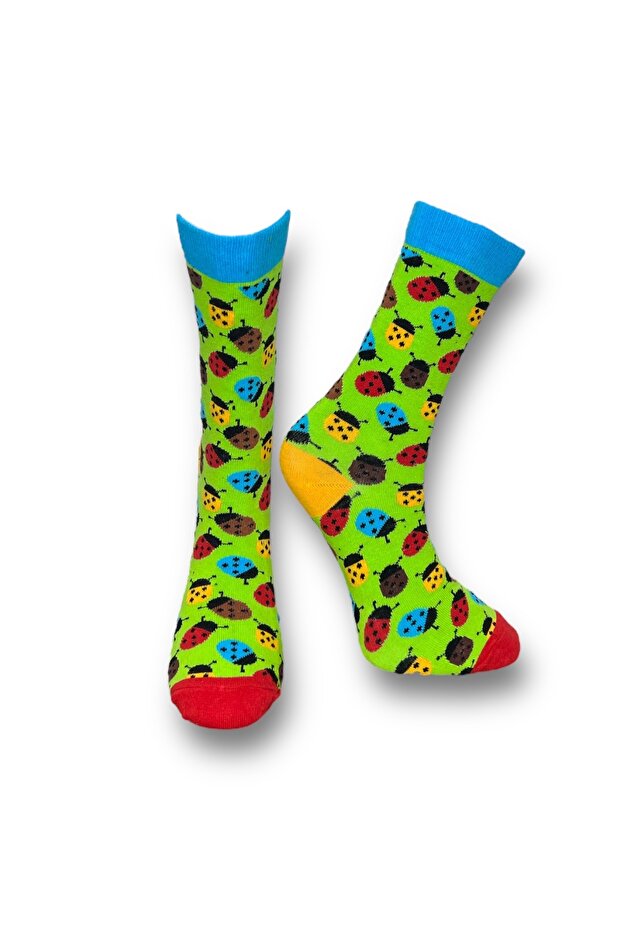 Single Unisex Ladybug Patterned Colorful Socks