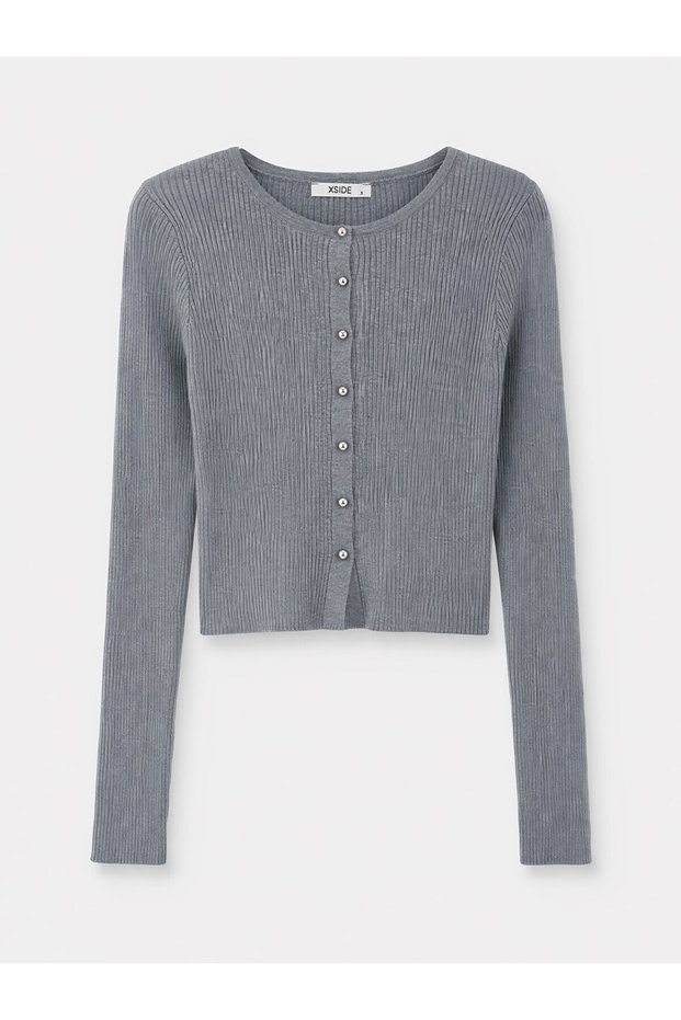 Alita City Xside Gray Knitwear Plain Short Women's Cardigan with a Difference