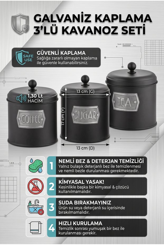 Galvanized Coating 3-Piece Tea Coffee Sugar Jar Set